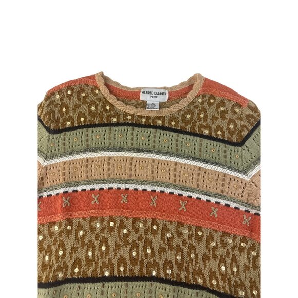 Alfred Dunner Sweater Petite Large Floral Peach Green Embroidered Knit Casual - Picture 4 of 7